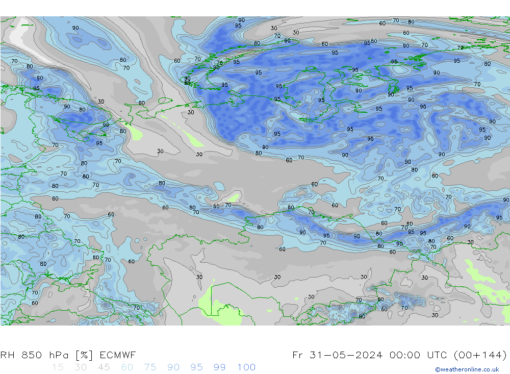 RH 850 hPa ECMWF pt. 31.05.2024 00 UTC