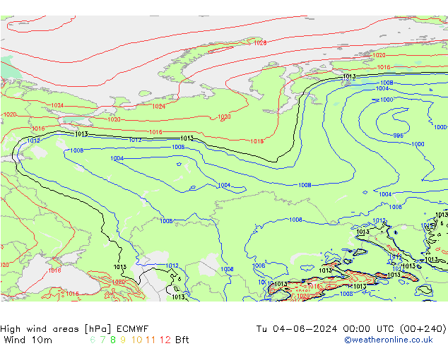 yüksek rüzgarlı alanlar ECMWF Sa 04.06.2024 00 UTC