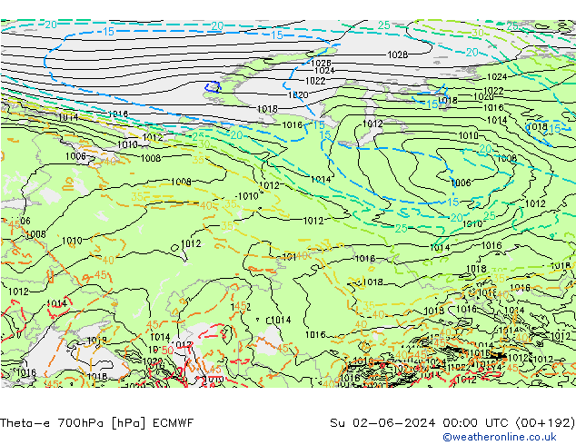 Theta-e 700hPa ECMWF  02.06.2024 00 UTC