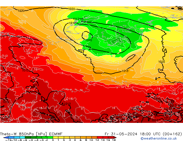 Theta-W 850hPa ECMWF Fr 31.05.2024 18 UTC