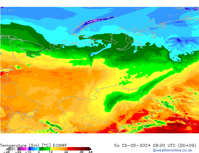 карта температуры ECMWF сб 25.05.2024 09 UTC