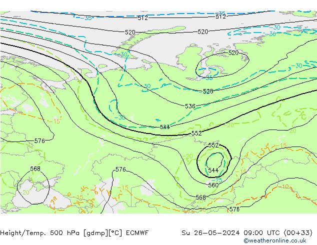 Height/Temp. 500 hPa ECMWF Dom 26.05.2024 09 UTC