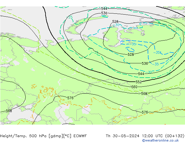 Height/Temp. 500 hPa ECMWF Th 30.05.2024 12 UTC