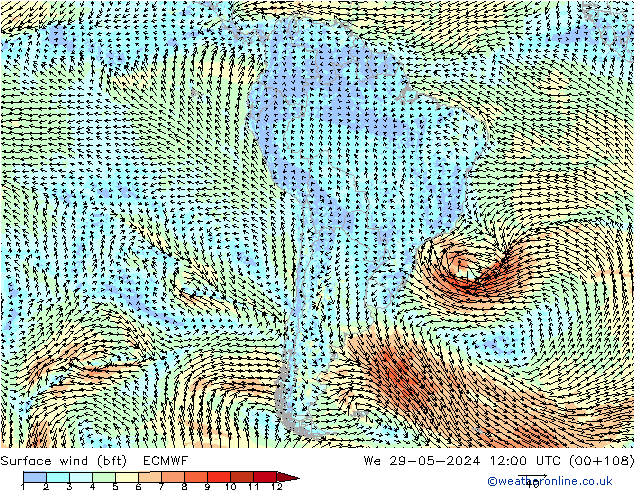 Surface wind (bft) ECMWF St 29.05.2024 12 UTC