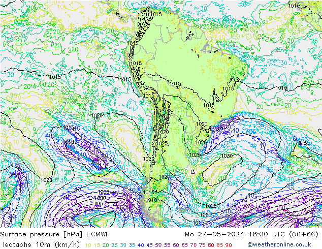 Isotachen (km/h) ECMWF ma 27.05.2024 18 UTC