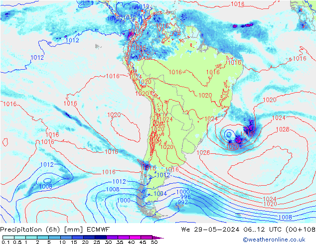 Z500/Rain (+SLP)/Z850 ECMWF mer 29.05.2024 12 UTC