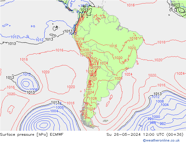 pressão do solo ECMWF Dom 26.05.2024 12 UTC