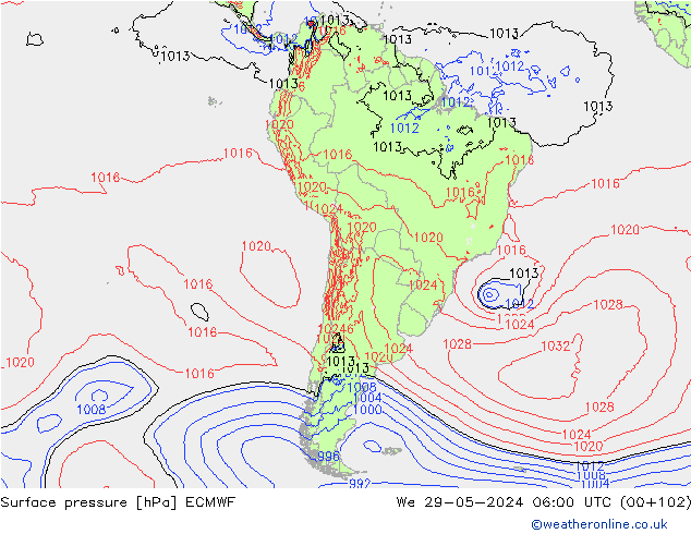 Atmosférický tlak ECMWF St 29.05.2024 06 UTC