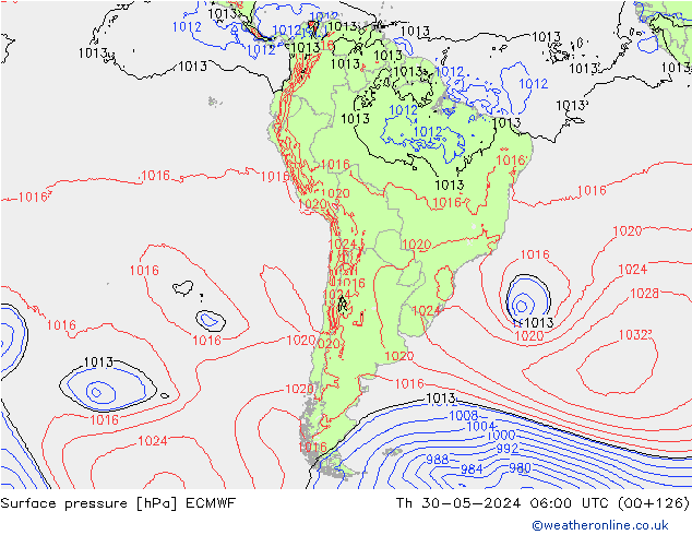 Surface pressure ECMWF Th 30.05.2024 06 UTC