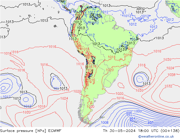 Presión superficial ECMWF jue 30.05.2024 18 UTC