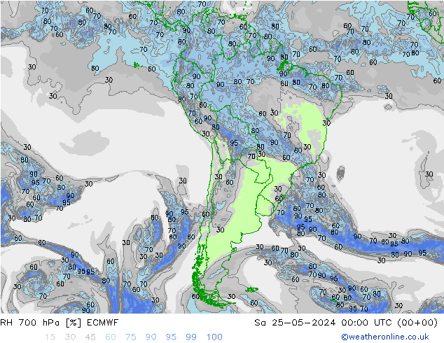 RH 700 hPa ECMWF Sáb 25.05.2024 00 UTC