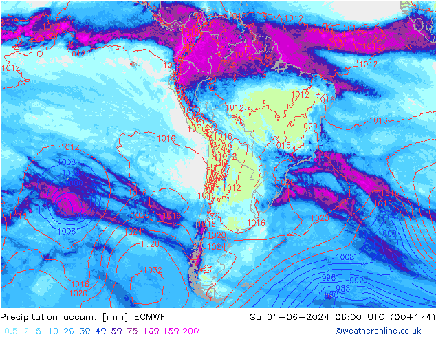 Nied. akkumuliert ECMWF Sa 01.06.2024 06 UTC