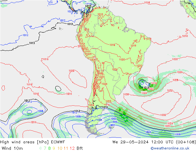 High wind areas ECMWF mié 29.05.2024 12 UTC