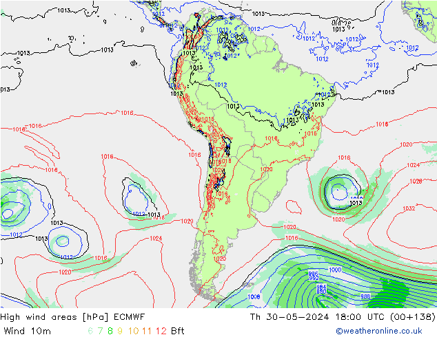 High wind areas ECMWF jeu 30.05.2024 18 UTC