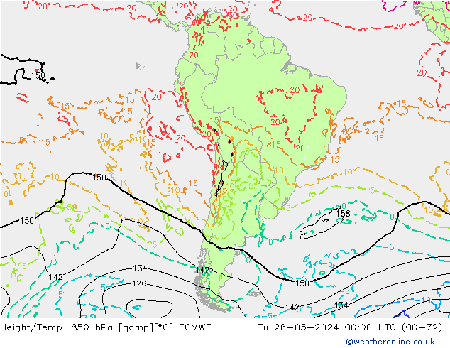 Height/Temp. 850 hPa ECMWF Tu 28.05.2024 00 UTC