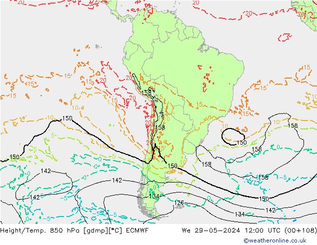 Z500/Rain (+SLP)/Z850 ECMWF mer 29.05.2024 12 UTC