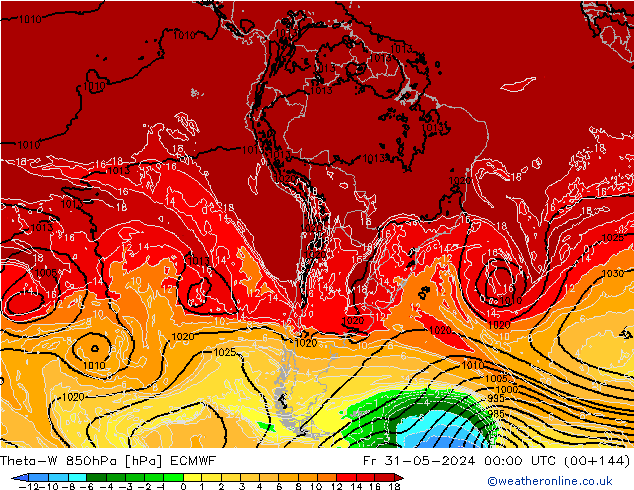 Theta-W 850hPa ECMWF Sex 31.05.2024 00 UTC