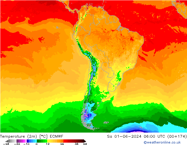 Sıcaklık Haritası (2m) ECMWF Cts 01.06.2024 06 UTC