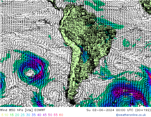 Viento 850 hPa ECMWF dom 02.06.2024 00 UTC