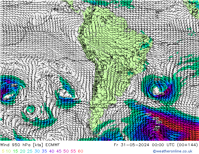 ветер 950 гПа ECMWF пт 31.05.2024 00 UTC