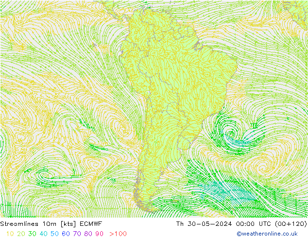 Streamlines 10m ECMWF Th 30.05.2024 00 UTC