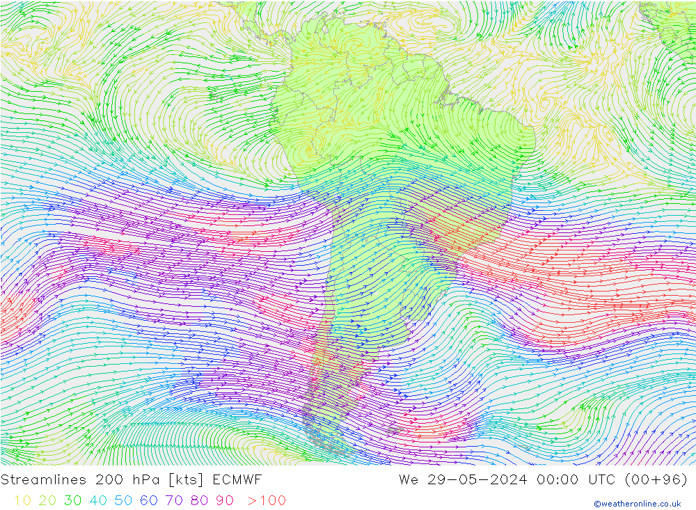 Stromlinien 200 hPa ECMWF Mi 29.05.2024 00 UTC