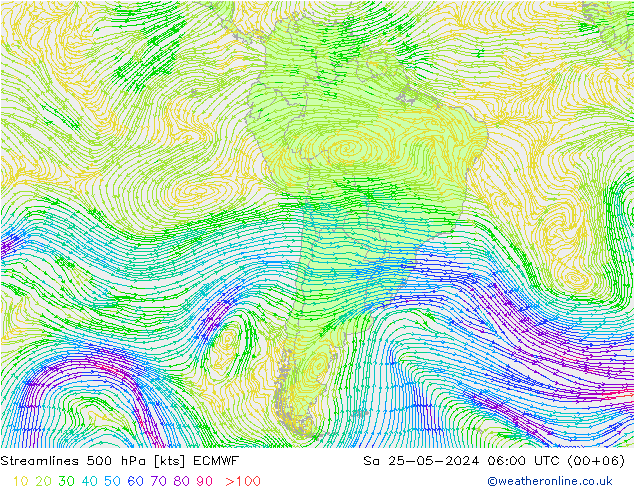 Stroomlijn 500 hPa ECMWF za 25.05.2024 06 UTC