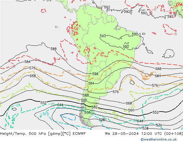 Z500/Rain (+SLP)/Z850 ECMWF mer 29.05.2024 12 UTC