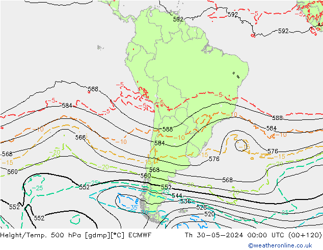 Z500/Rain (+SLP)/Z850 ECMWF gio 30.05.2024 00 UTC