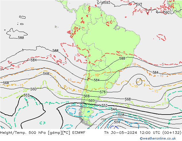 Z500/Rain (+SLP)/Z850 ECMWF Qui 30.05.2024 12 UTC