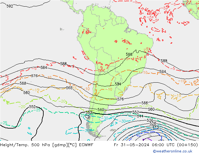 Height/Temp. 500 hPa ECMWF Fr 31.05.2024 06 UTC