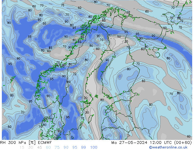 RH 300 hPa ECMWF Mo 27.05.2024 12 UTC