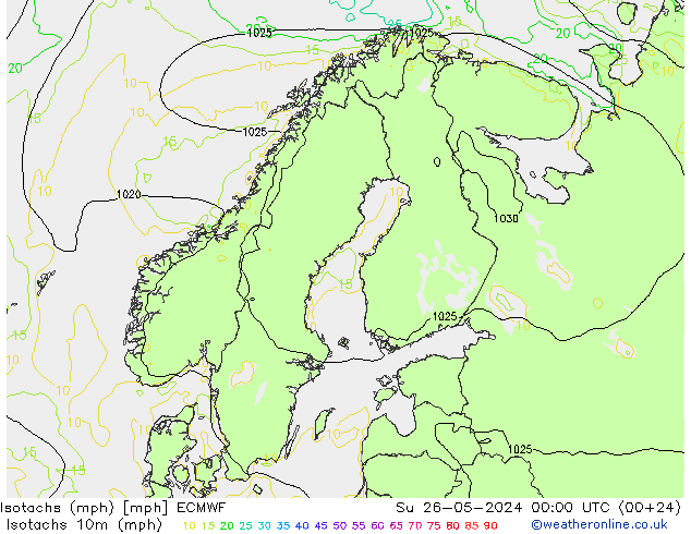 Isotachs (mph) ECMWF Su 26.05.2024 00 UTC