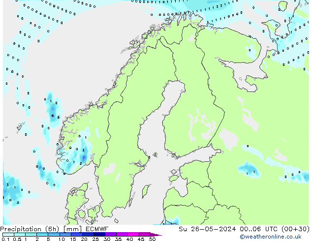 Z500/Rain (+SLP)/Z850 ECMWF Dom 26.05.2024 06 UTC