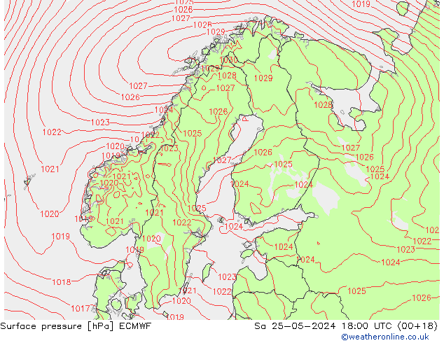 Pressione al suolo ECMWF sab 25.05.2024 18 UTC