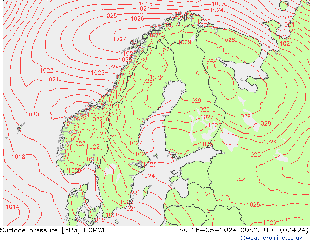 Presión superficial ECMWF dom 26.05.2024 00 UTC