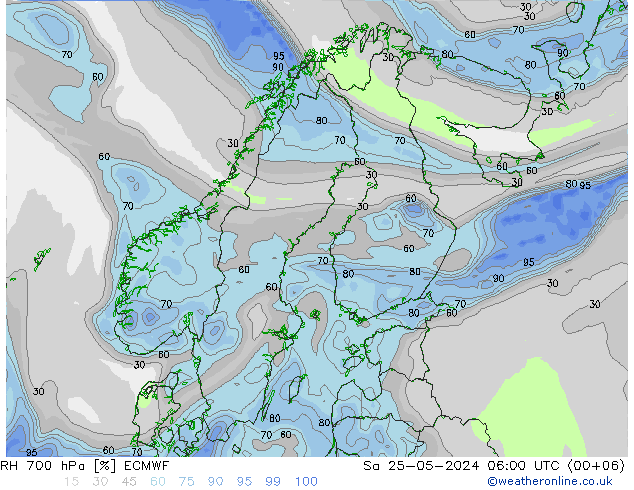 RH 700 hPa ECMWF Sa 25.05.2024 06 UTC