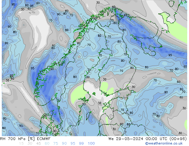 RH 700 hPa ECMWF We 29.05.2024 00 UTC