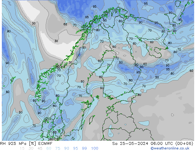 Humedad rel. 925hPa ECMWF sáb 25.05.2024 06 UTC