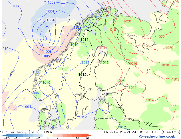 Tendencia de presión ECMWF jue 30.05.2024 06 UTC