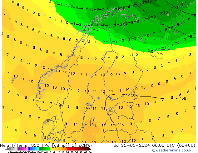 Height/Temp. 850 hPa ECMWF Sa 25.05.2024 06 UTC