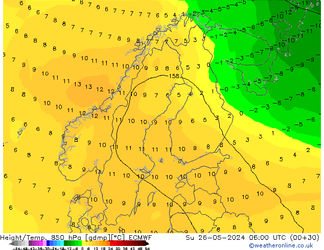 Z500/Rain (+SLP)/Z850 ECMWF Dom 26.05.2024 06 UTC