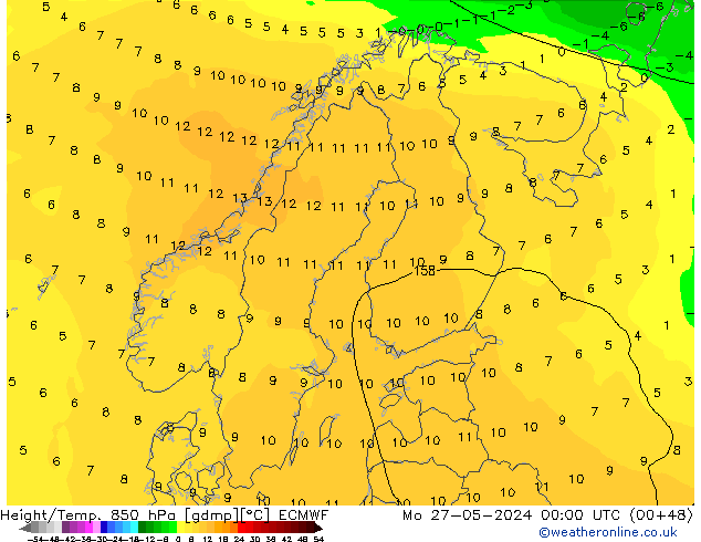 Z500/Rain (+SLP)/Z850 ECMWF lun 27.05.2024 00 UTC