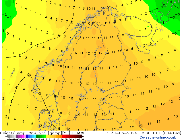 Hoogte/Temp. 850 hPa ECMWF do 30.05.2024 18 UTC