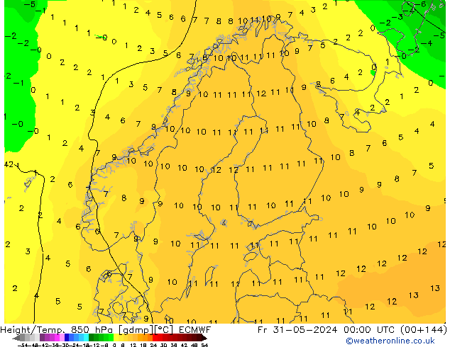 Height/Temp. 850 hPa ECMWF Pá 31.05.2024 00 UTC