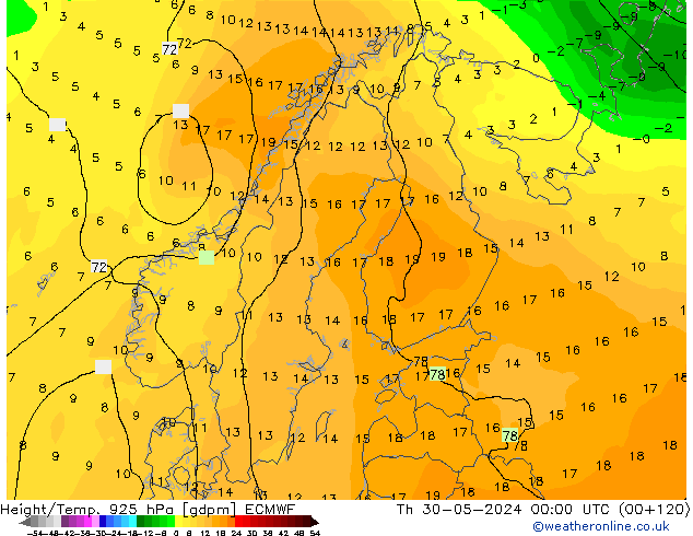 Height/Temp. 925 hPa ECMWF Th 30.05.2024 00 UTC