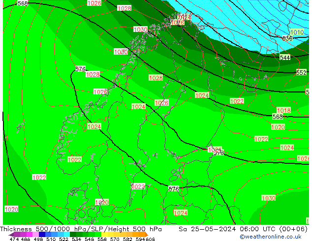 Schichtdicke 500-1000 hPa ECMWF Sa 25.05.2024 06 UTC