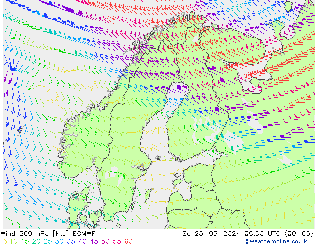 Wind 500 hPa ECMWF Sa 25.05.2024 06 UTC