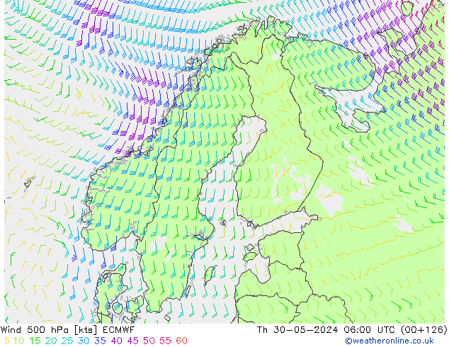 Wind 500 hPa ECMWF Th 30.05.2024 06 UTC