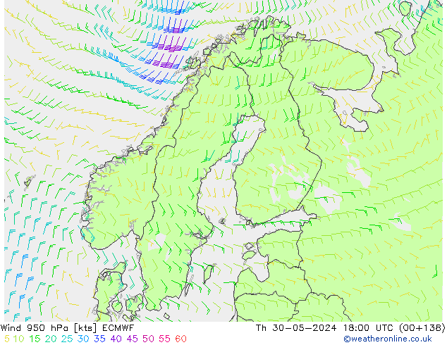 Viento 950 hPa ECMWF jue 30.05.2024 18 UTC